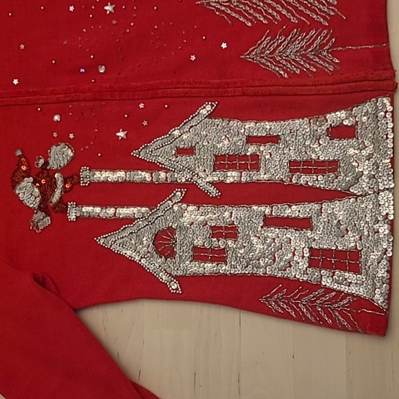 EUC Vintage Berek Red Christmas Themed Sequined and Beaded Zip Up Cardig… - Picture 8 of 15